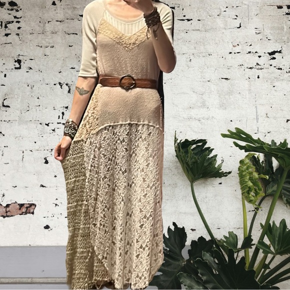 Upcycled crochet and lace gypsy boho free people maxi dress - Picture 14 of 14